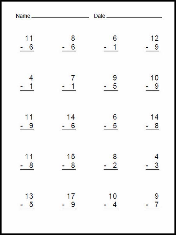 Kindergarten Worksheets Subtraction easy 27